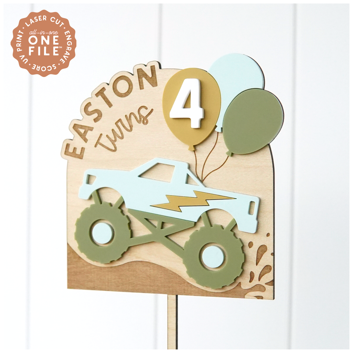 One File Monster Truck Cake Topper