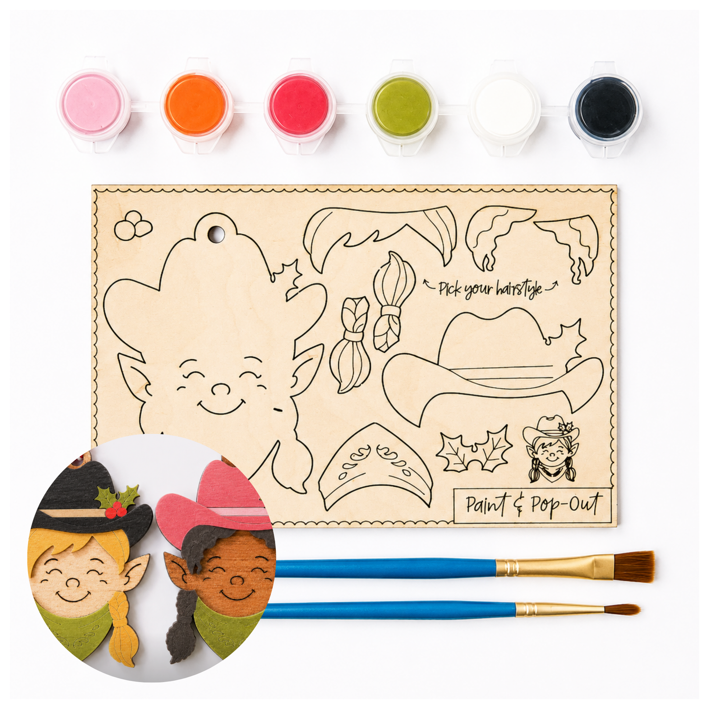 Paint and Pop Out Kit Howdy Holidays Elf Girls