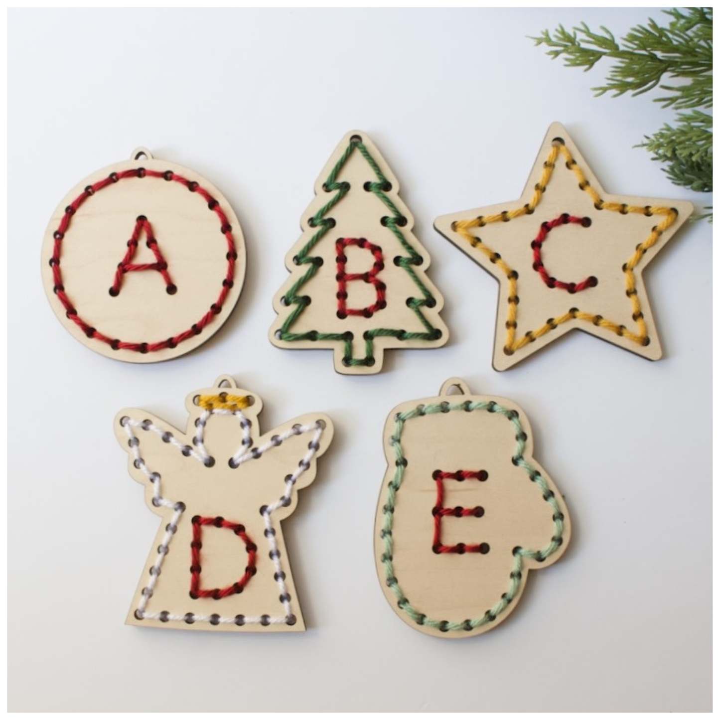 Christmas Alphabet Yarn Sewing Ornaments