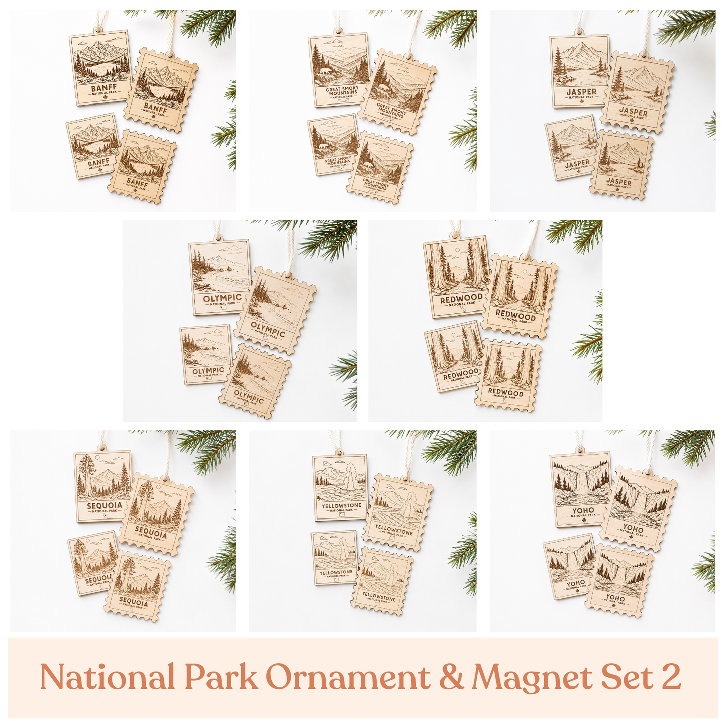 National Park Stamp Ornament and Magnet Set 2