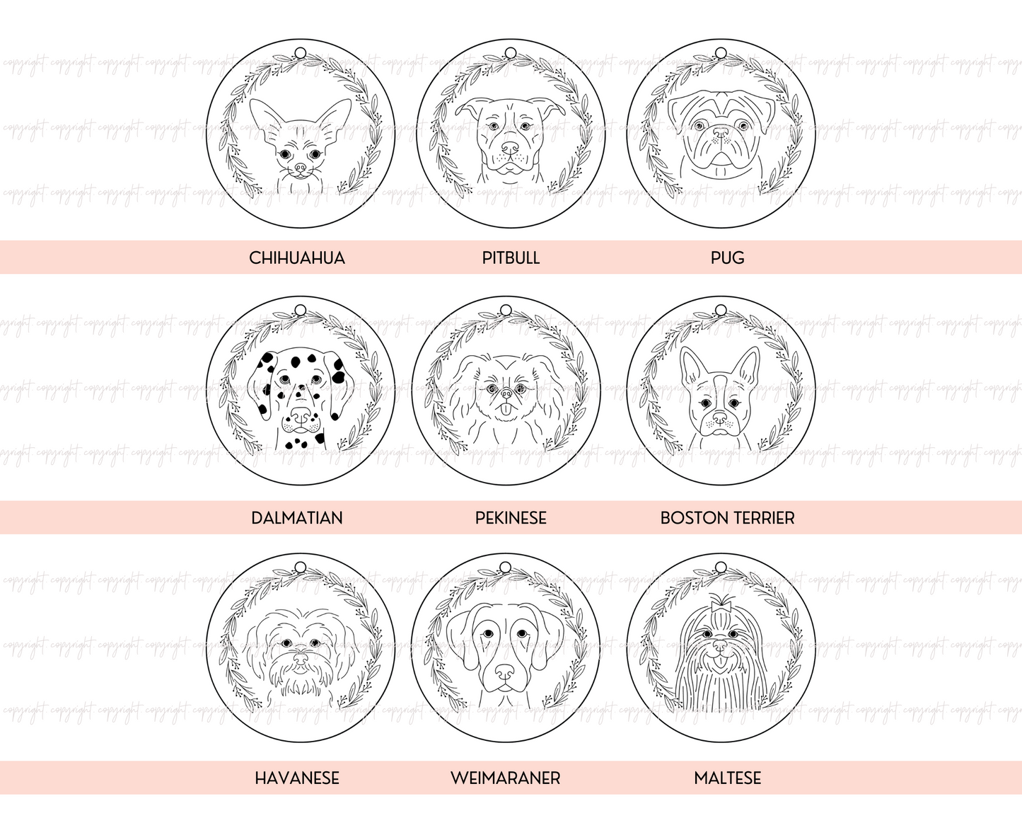 9 Dog Breeds Ornament