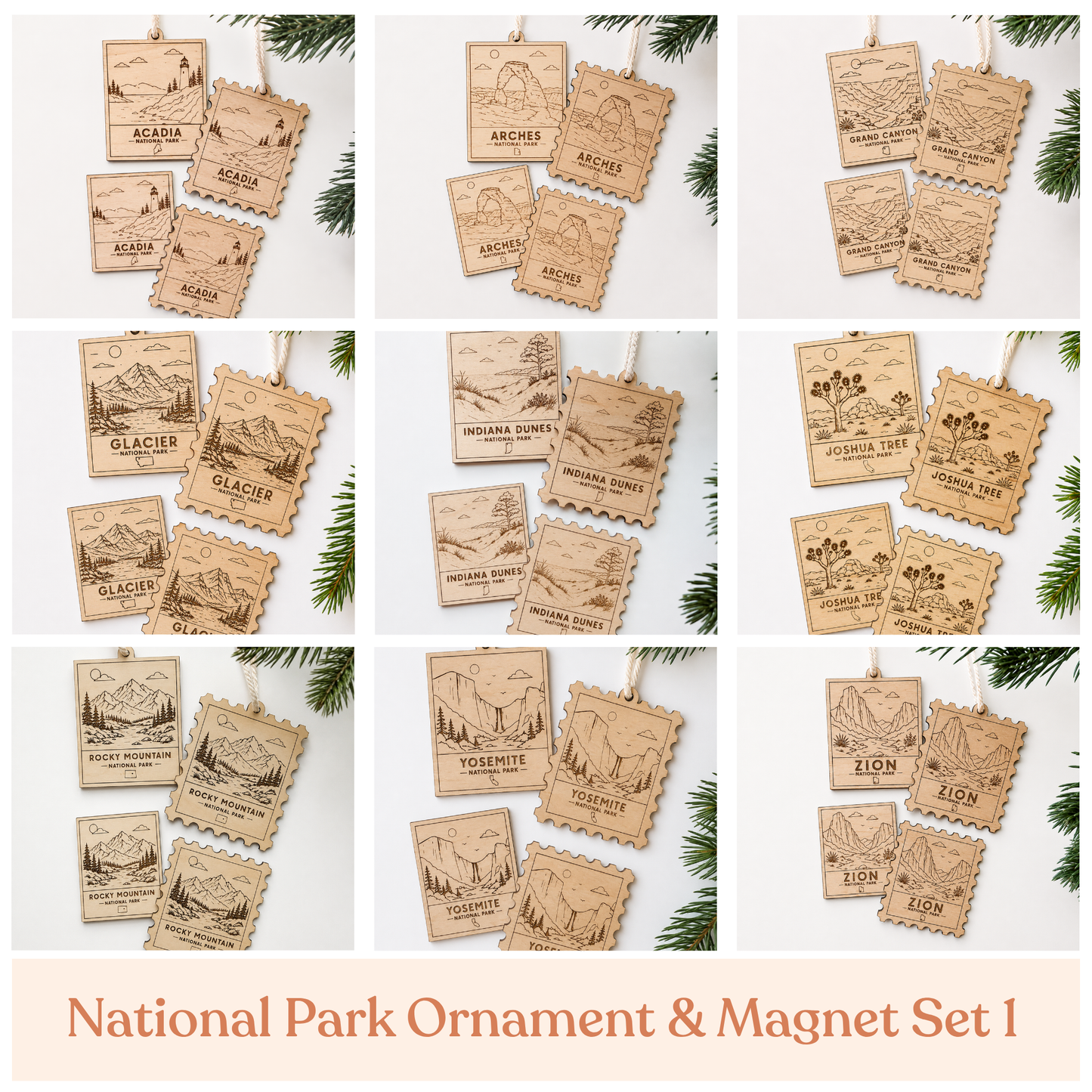 National Park Stamp Ornament and Magnet Set 1