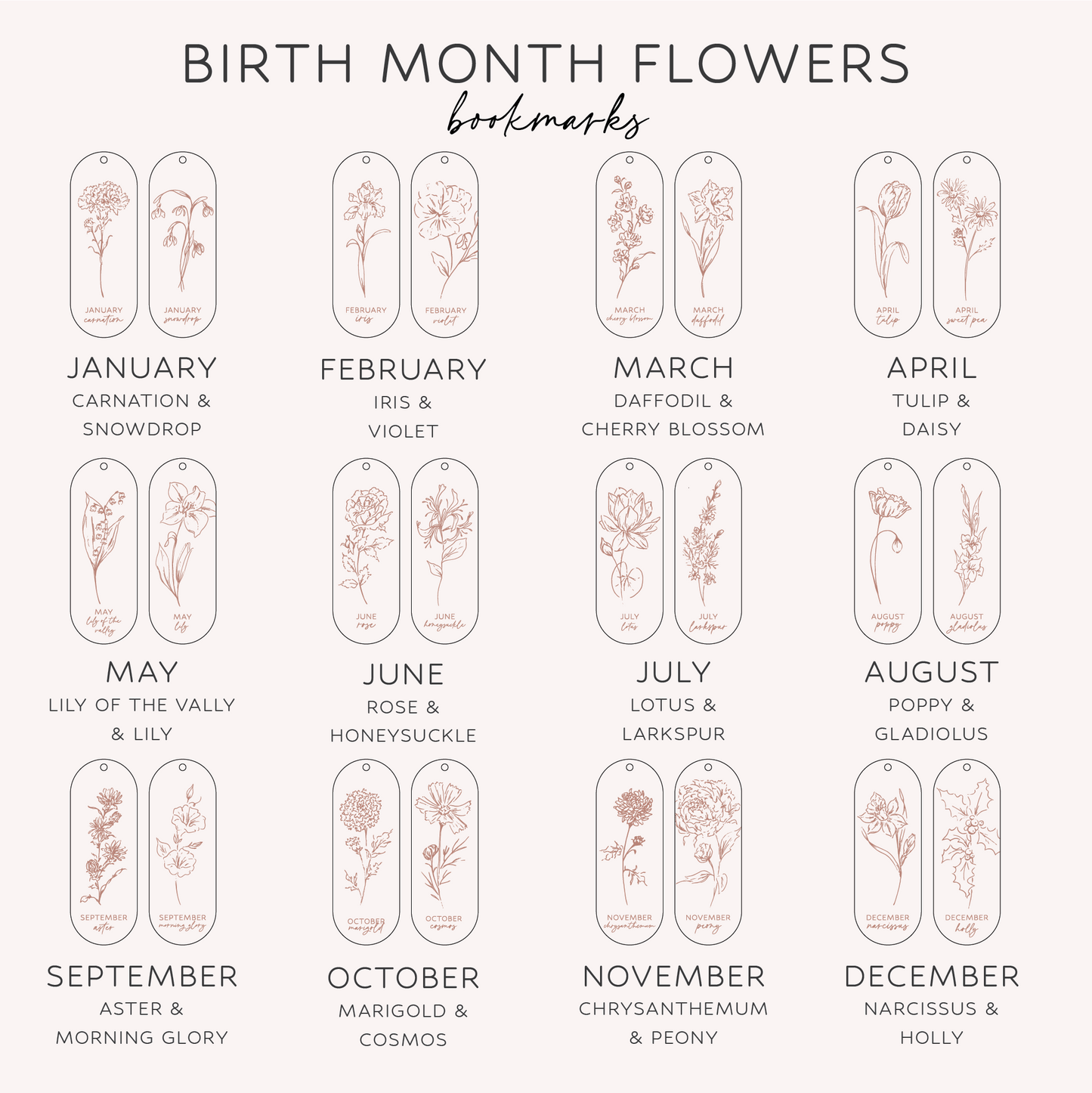 Birth Month Flower Bookmark Set