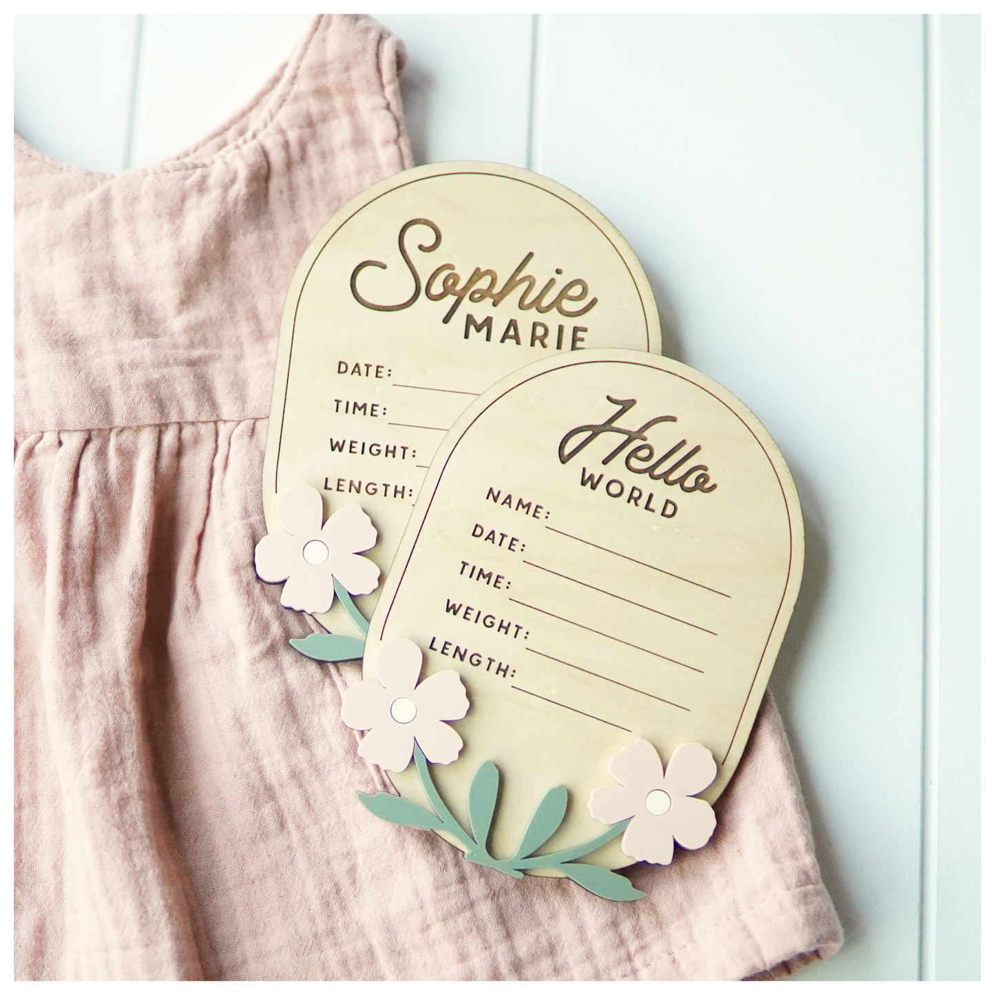 Birth Stats & Hello World Floral Border Signs