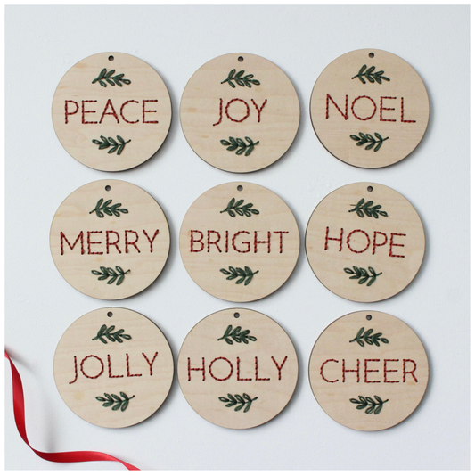Embroidery Christmas Words Ornament Set