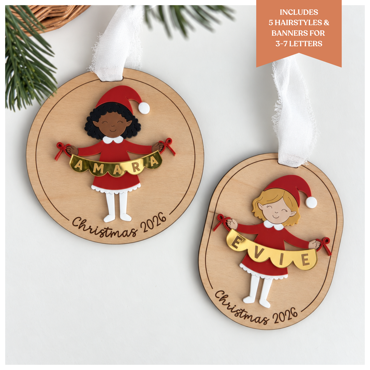 Elf Girl Banner Ornaments