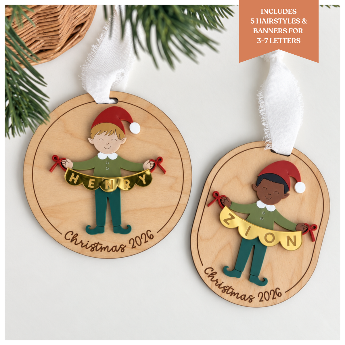 Elf Boy Banner Ornaments