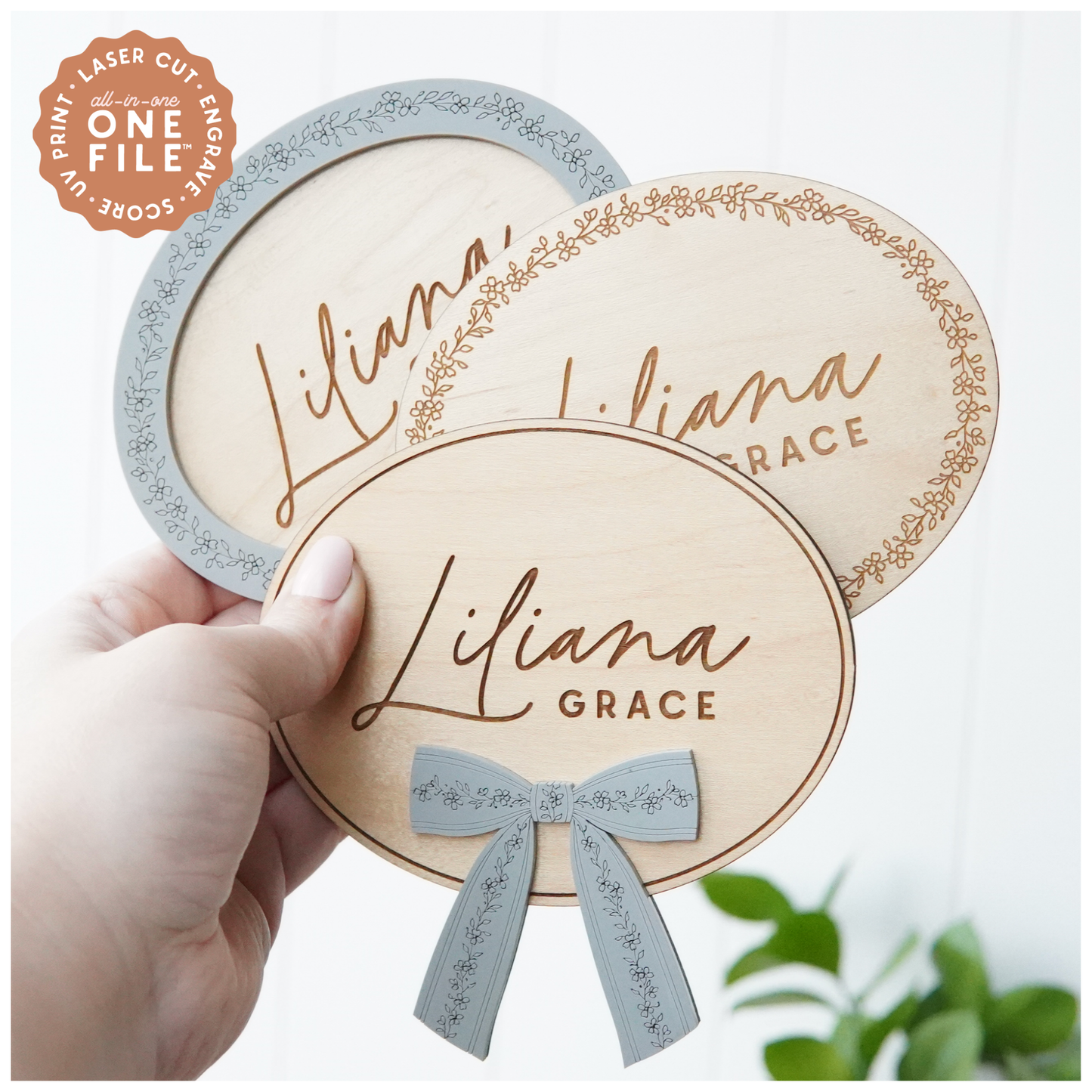 One File Floral Bow Name Signs