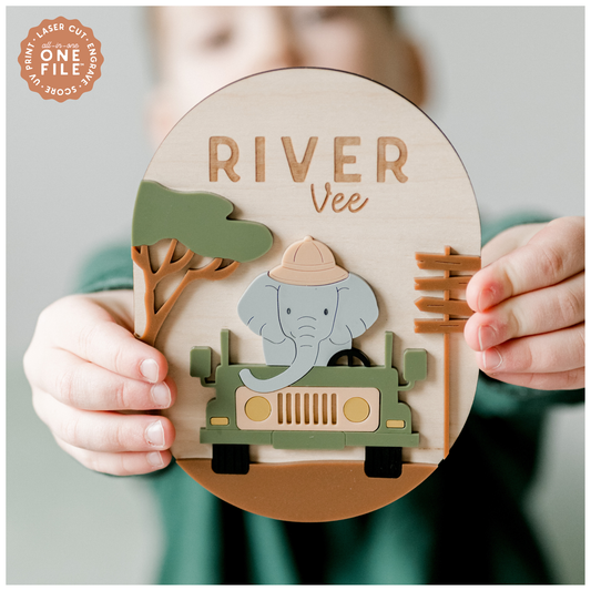 One File Safari Elephant Name Sign