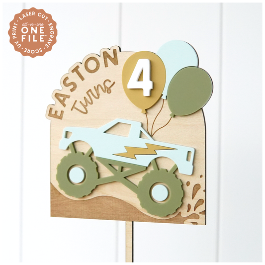 One File Monster Truck Cake Topper