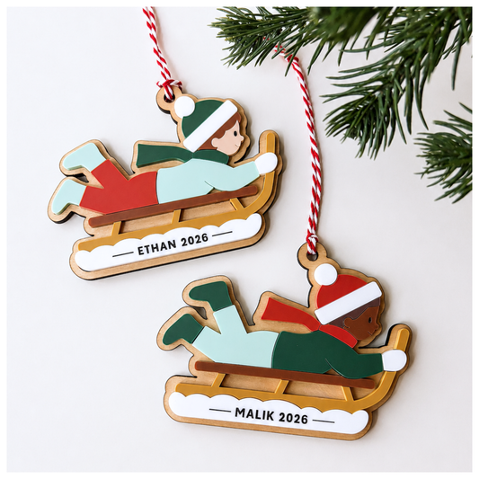 Sledding Boy Ornaments