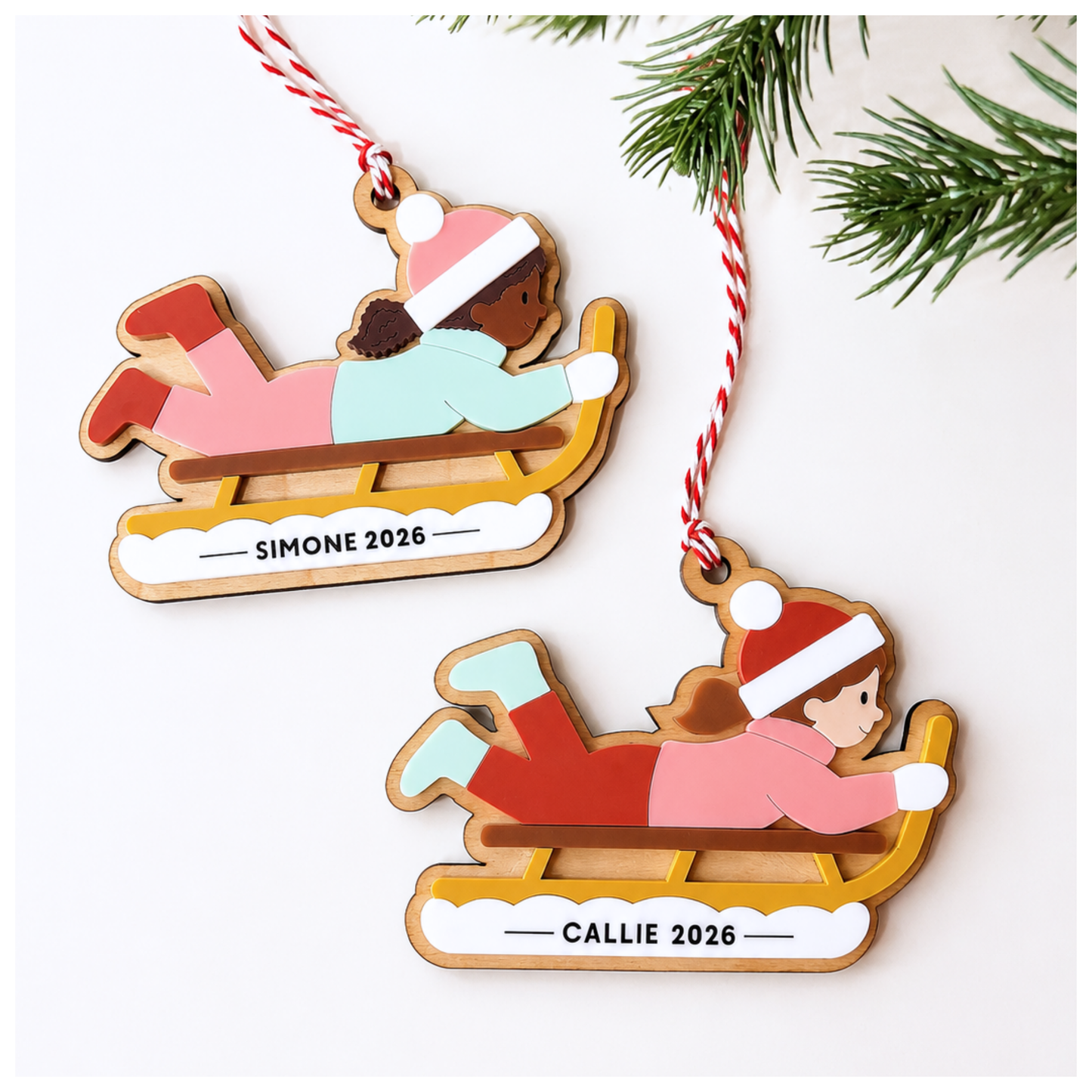 Sledding Girl Ornaments
