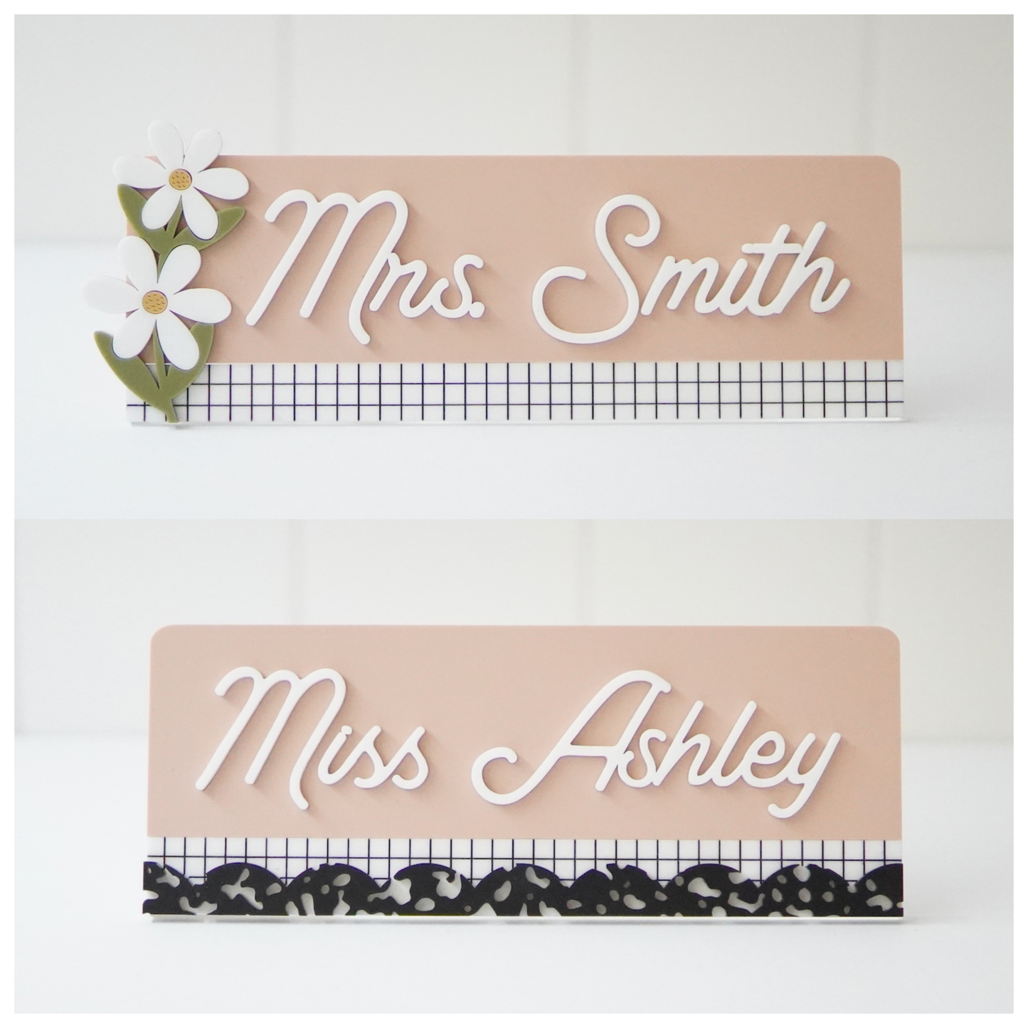 Teacher Name Sign Checkered Paper