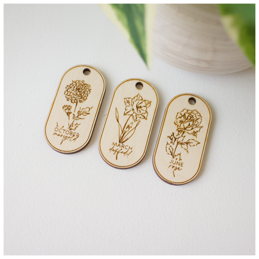 Birth Month File Set of 48 Floral Wood Keychains