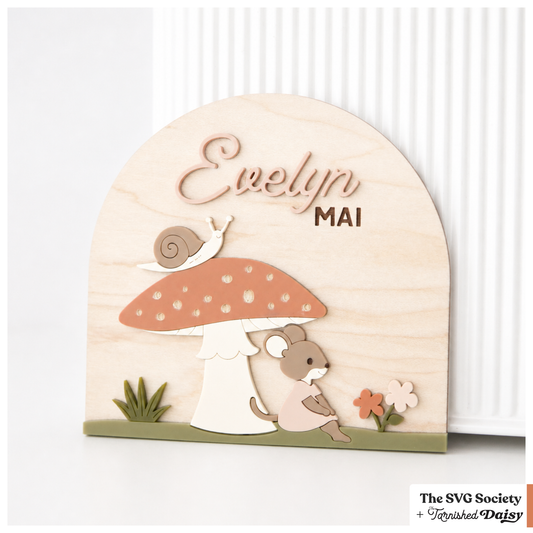 Woodland Mice Girl Mushroom Name Sign