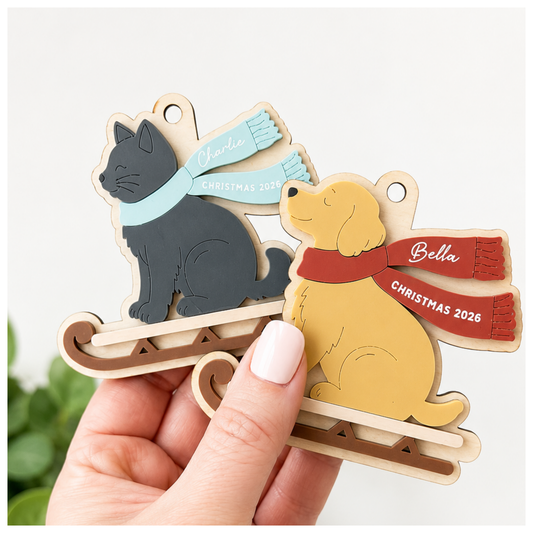 Sledding Dog & Cat Ornaments