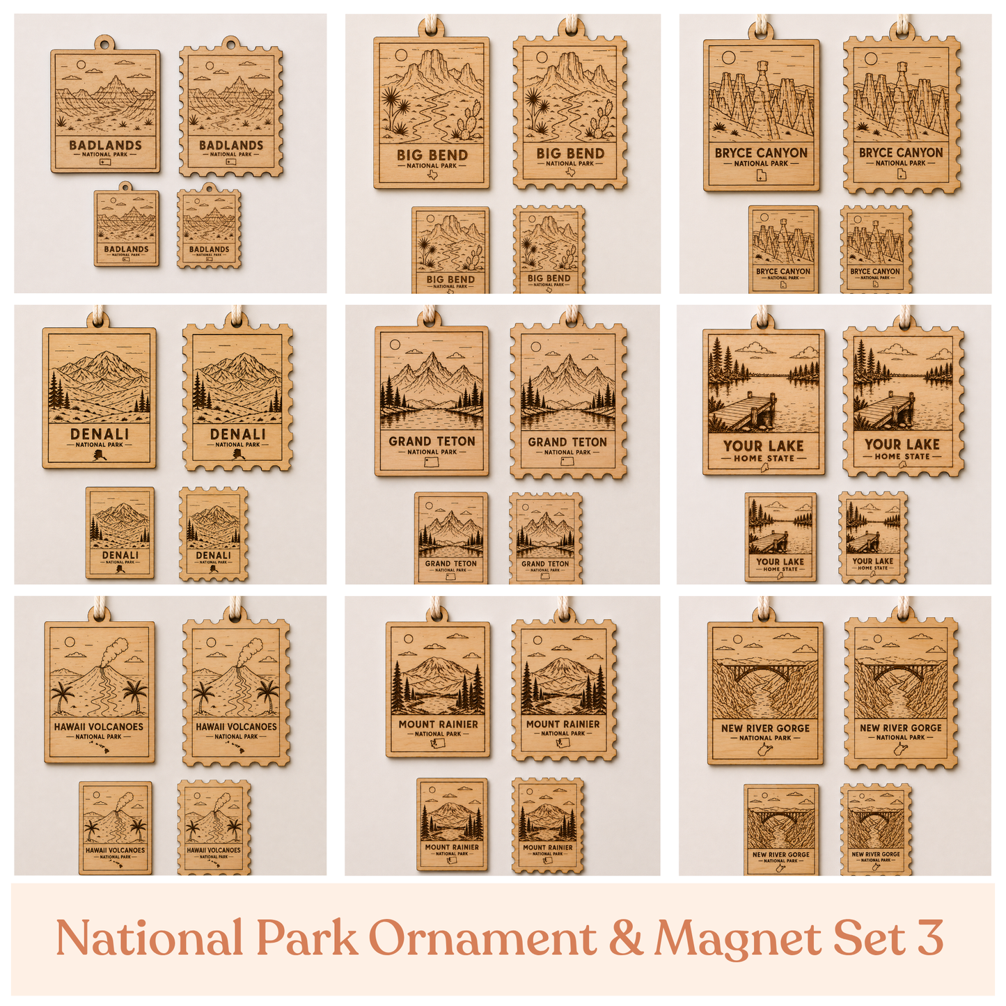 National Park Stamp Ornament and Magnet Set 3