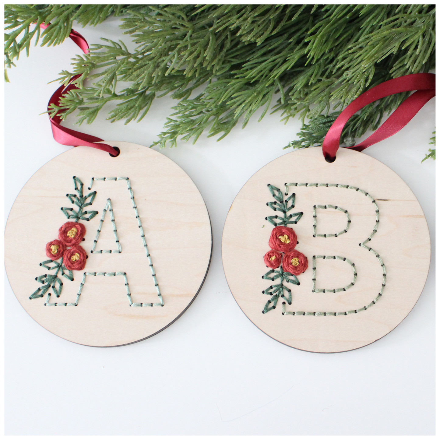 Embroidery Christmas Monogram Ornament Set
