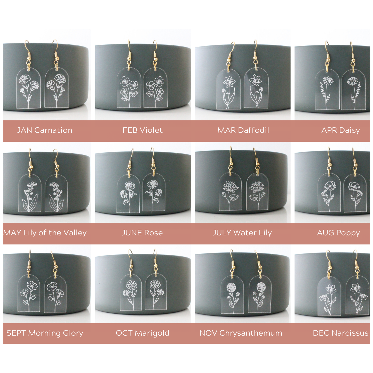 Birth Month Flower Earrings Set