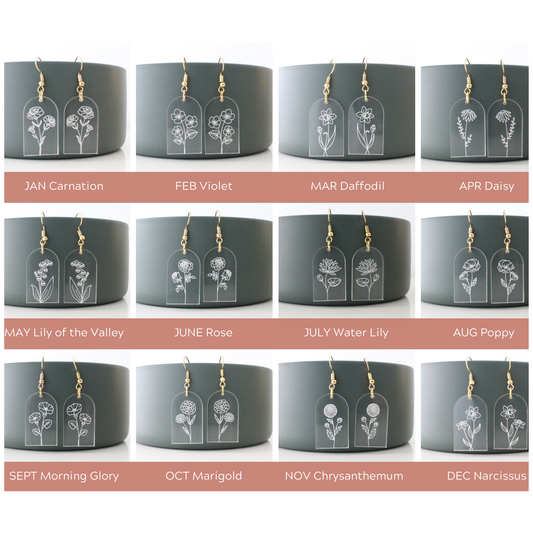 Birth Month Flower Earrings Set