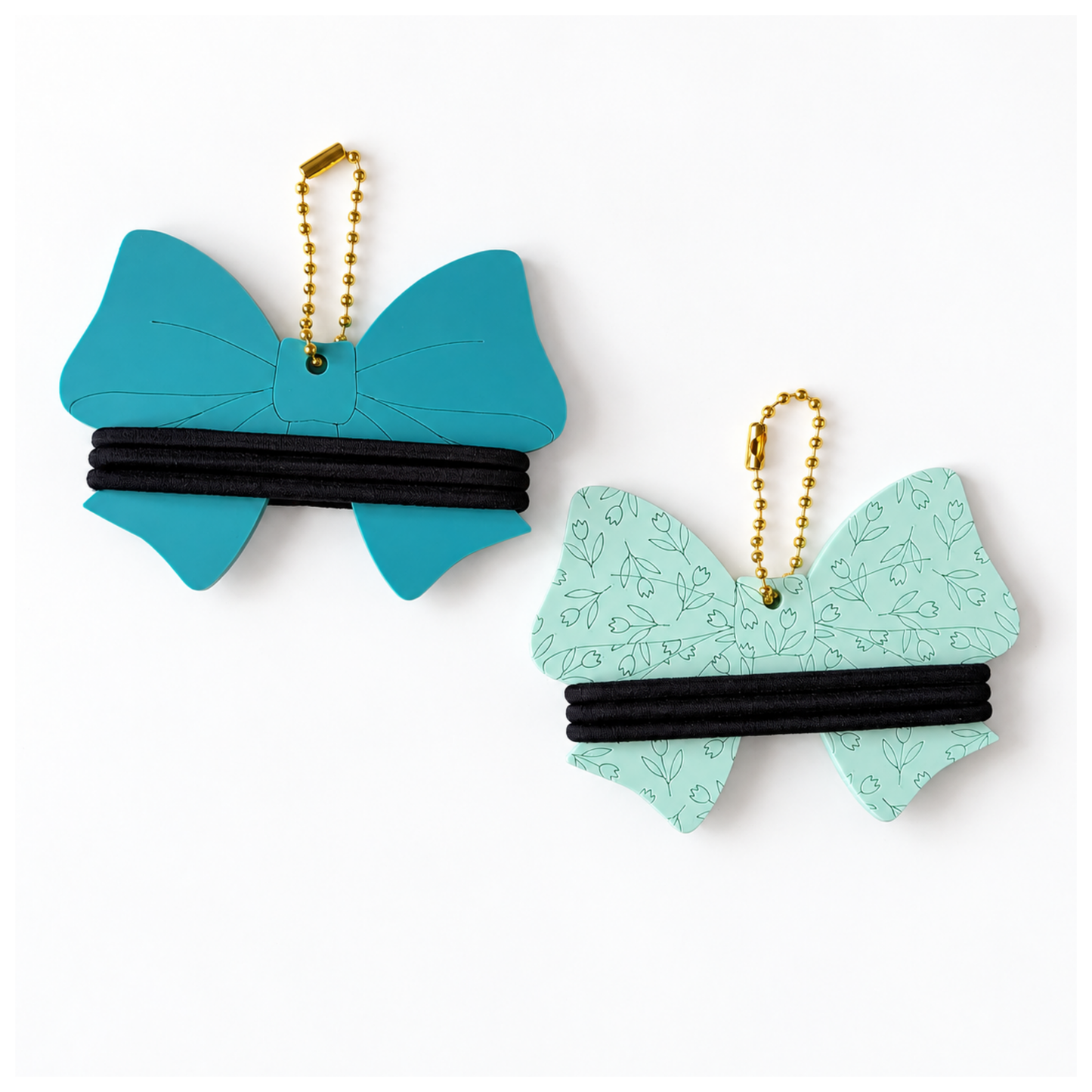 Floral Bow 2 Hair Tie Holder Keychains