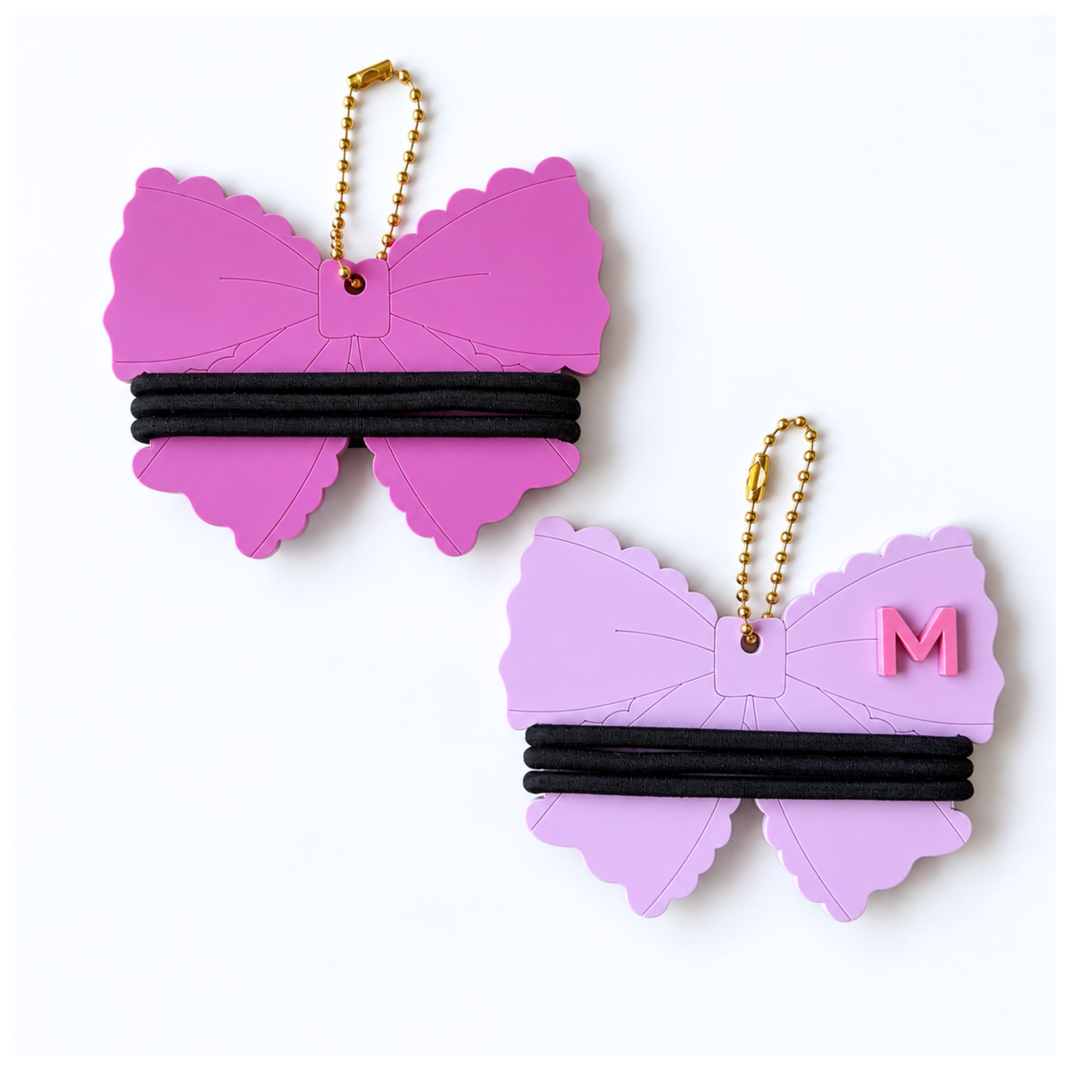 Scalloped Bow Hair Tie Holder Keychains