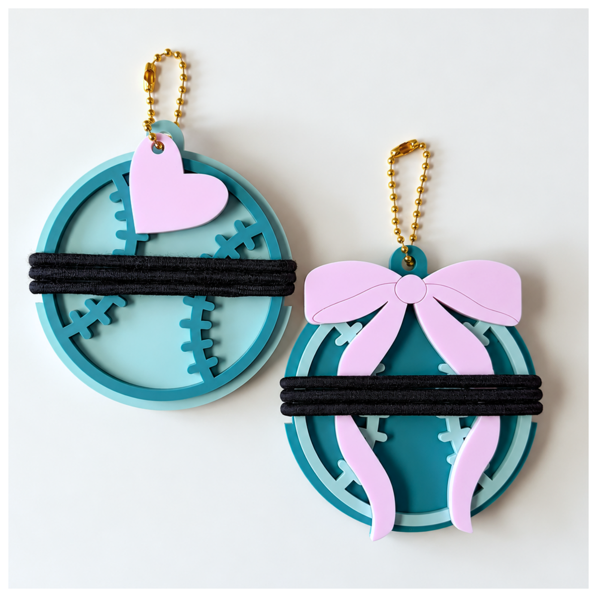 Softball Hair Tie Holder Keychains